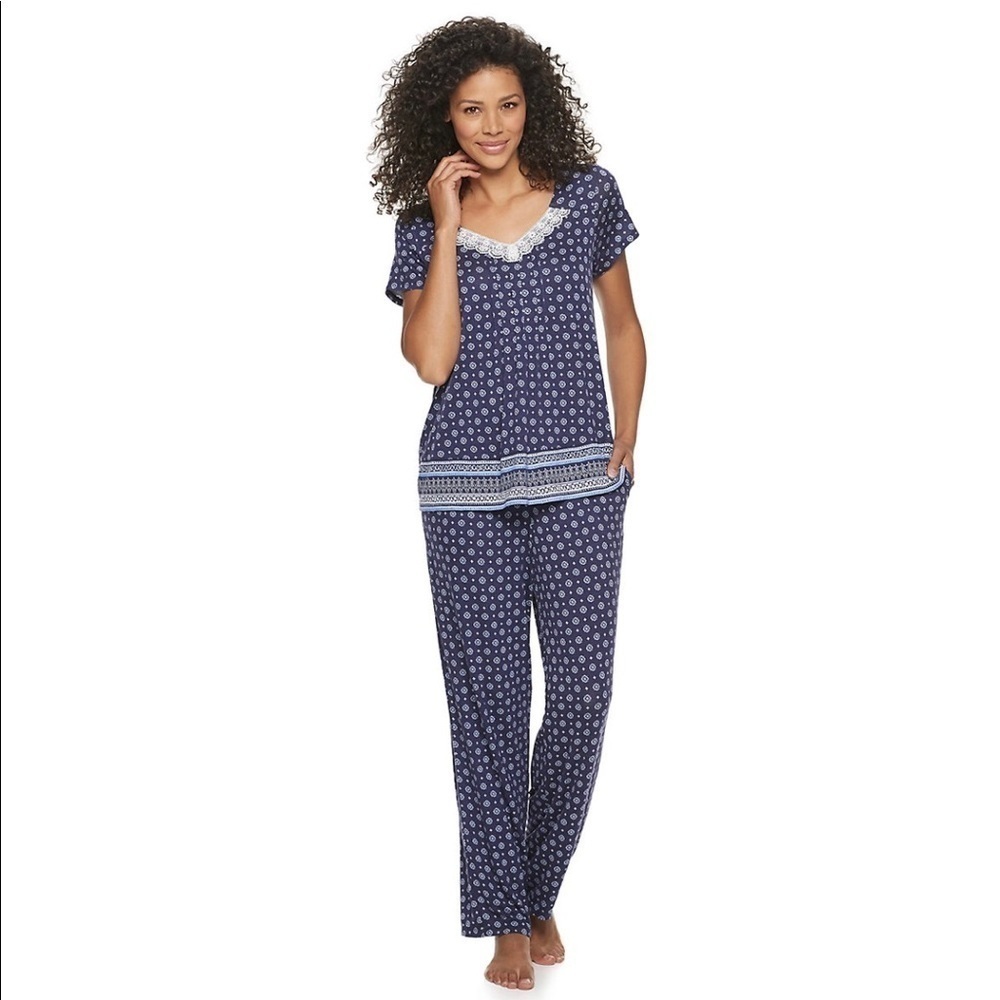 New Womens Croft & Barrow Pajama Top & Bottom Set
